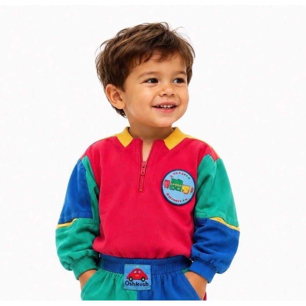 Vintage 90's Oshkosh Color Block Sweater 18M Baby Toddler Boy USA 100% Cotton